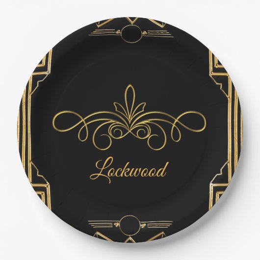 Elegante Art Deco Gatsby Hochzeitspapier-Teller Pappteller (Vorderseite)