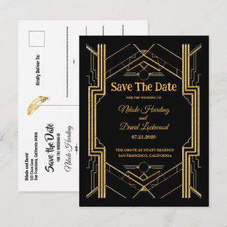 Elegante Art Deco Gatsby Save the Date Ankündigungspostkarte