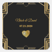 Elegante Art Deco Gatsby Wedding Quadratischer Aufkleber (Vorderseite)