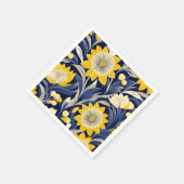 Elegante Art Deco Geometric Navy und Gelb Floral Serviette (Ecke)