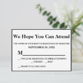 Elegante Art Deco Gold auf Black Wedding RSVP (Stehend Vorderseite)