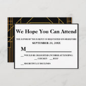 Elegante Art Deco Gold auf Black Wedding RSVP (Vorne/Hinten)