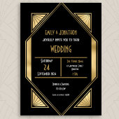 Elegante Art Deco Gold Black QR Code Hochzeit Einladung