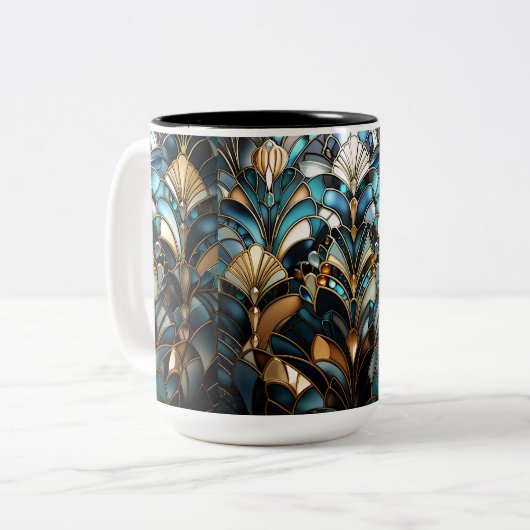 Elegante Art Deco Gold Gems Beads Türkis Schwarz Zweifarbige Tasse (Vorderseite Links)