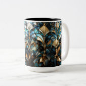 Elegante Art Deco Gold Gems Beads Türkis Schwarz Zweifarbige Tasse (VorderseiteRechts)