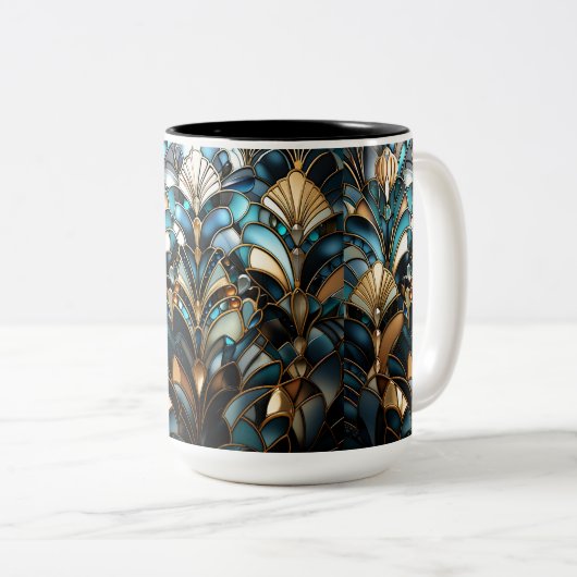 Elegante Art Deco Gold Gems Beads Türkis Schwarz Zweifarbige Tasse (VorderseiteRechts)