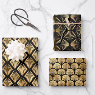 Elegante Art Deco Goldmuster Geschenkpapier Set