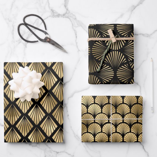 Elegante Art Deco Goldmuster Geschenkpapier Set (Vorderseite)