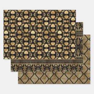 Elegante Art Deco Goldmuster Geschenkpapier Set