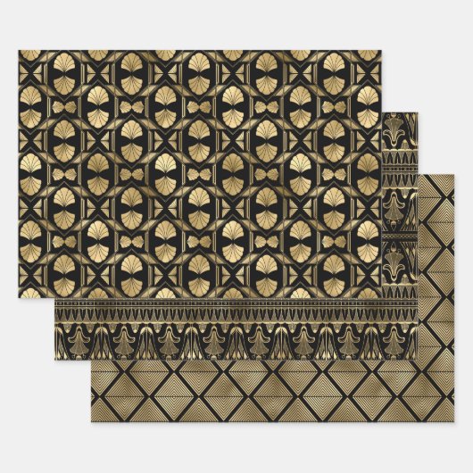 Elegante Art Deco Goldmuster Geschenkpapier Set (Set)