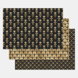 Elegante Art Deco Goldmuster Geschenkpapier Set