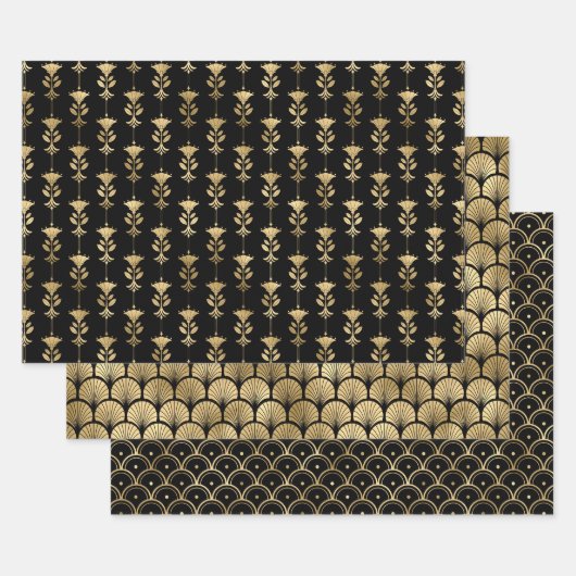 Elegante Art Deco Goldmuster Geschenkpapier Set (Set)