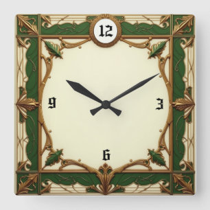 Elegante Art Deco grün Quadratische Wanduhr