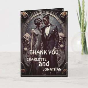 Elegante Art Deco Hochzeit - Danke Karte
