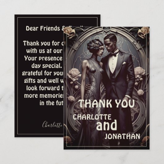 Elegante Art Deco Hochzeit - Danke Karte (Vorne/Hinten)