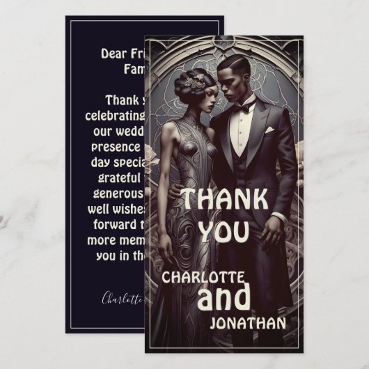Elegante Art Deco Hochzeit - Danke Karte (Vorne/Hinten)