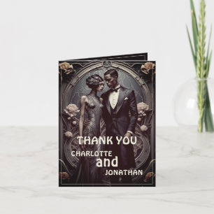 Elegante Art Deco Hochzeit - Danke Karte