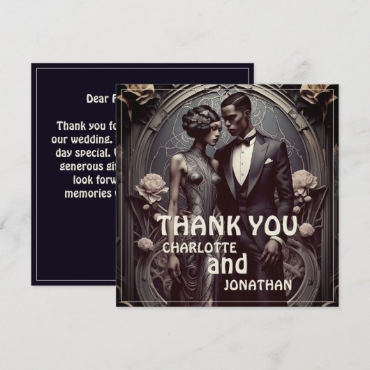 Elegante Art Deco Hochzeit - Danke Karte (Vorne/Hinten)