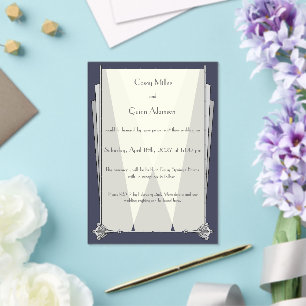 Elegante Art Deco in Blau Hochzeit Acryleinladungen