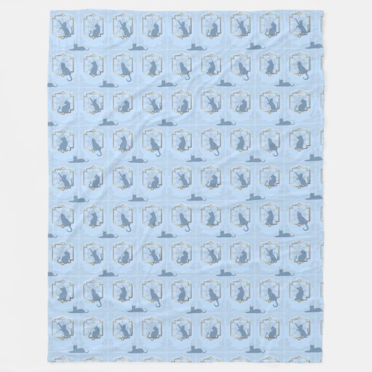 Elegante Art Deco Katzen - Blau Fleecedecke (Vorderseite)