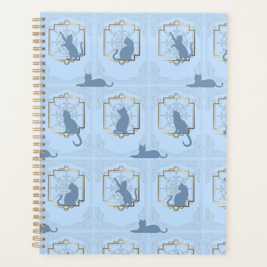 Elegante Art Deco Katzen - Blau Planer (Vorderseite)