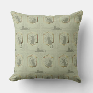 Elegante Art Deco Katzen - Grün Kissen