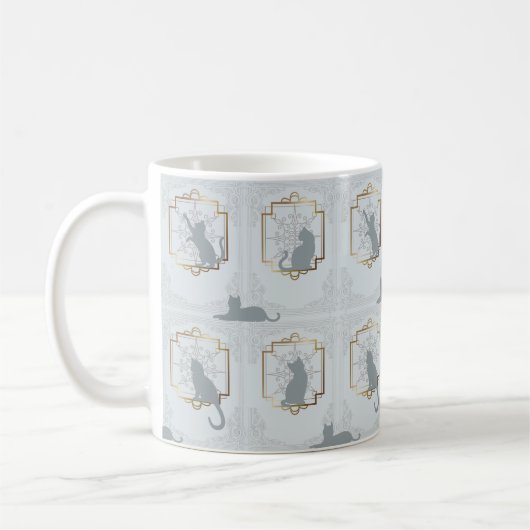 Elegante Art Deco Katzen - Hellgrau Kaffeetasse (Links)