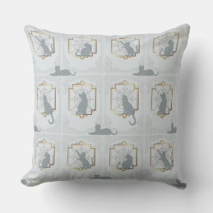 Elegante Art Deco Katzen - Hellgrau Kissen