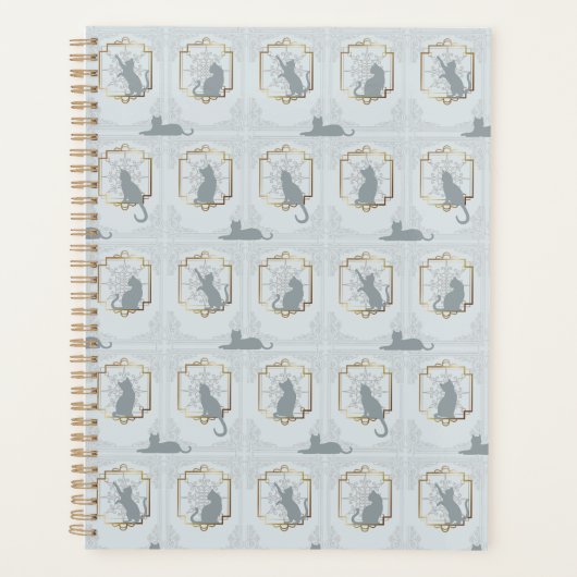 Elegante Art Deco Katzen - Hellgrau Planer (Vorderseite)