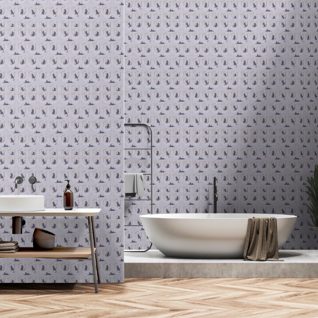 Elegante Art Deco Katzen - Lavendel Tapete (Badezimmer)