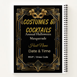Elegante Art Deco Kostüme und Cocktails Maskenball Notizblock