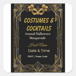 Elegante Art Deco Kostüme und Cocktails Maskenball Quadratischer Aufkleber