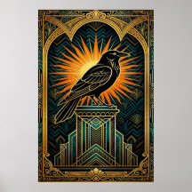 Elegante Art Deco-Krähen-Silhouette Gold & Schwarz