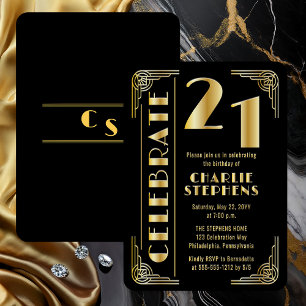 Elegante Art Deco Luxus 21. Geburtstagsfeier Folieneinladung