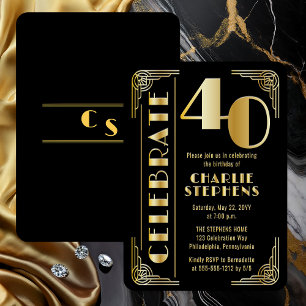 Elegante Art Deco Luxus 40. Geburtstagsfeier Folieneinladung