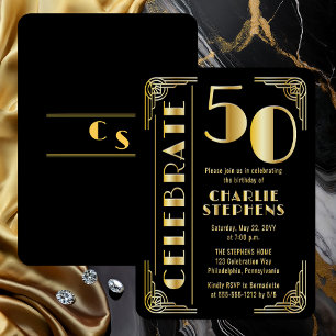 Elegante Art Deco Luxus 50. Geburtstagsfeier Folieneinladung