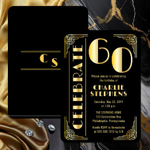 Elegante Art Deco Luxus 60. Geburtstagsfeier Folieneinladung