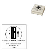 Elegante Art Deco Monogram Circle Rücksendeadresse Gummistempel (Stempel)