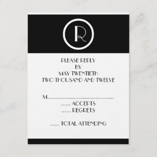 Elegante Art Deco Monogram R Wedding Reply Cards RSVP Karte