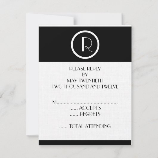 Elegante Art Deco Monogram R Wedding Reply Cards RSVP Karte (Vorderseite)