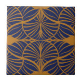 Elegante Art Deco Mustard & Cobalt Blue Scallops Fliese (Vorderseite)