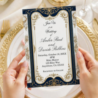 Elegante Art Deco Navy- und Gold-Hochzeitseinladun Folieneinladung