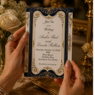 Elegante Art Deco Navy- und Gold-Hochzeitseinladun Folieneinladung
