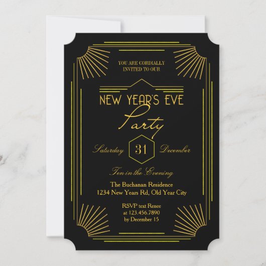 Elegante Art Deco New Year's Eve Party Einladung (Vorderseite)