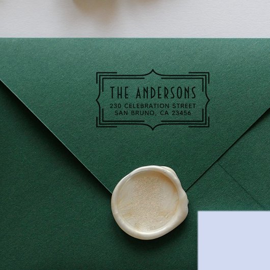 Elegante Art Deco Rahmen | Benutzerdefinierte Rück Gummistempel