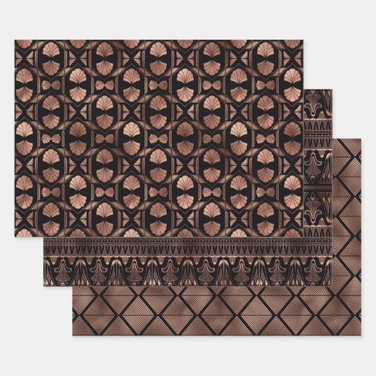 Elegante Art Deco-Roségold-Muster Geschenkpapier Set (Set)