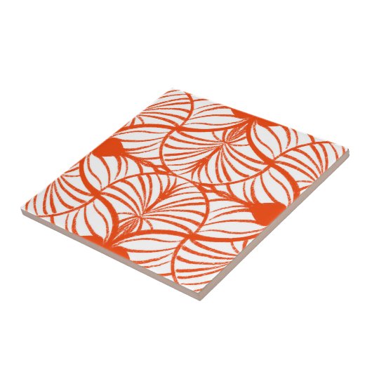 Elegante Art Deco Rote und weiße Gouache Scallops Fliese (Seite)