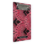 Elegante Art Deco Rotes Schwarz-weißes Pfauenmuste Mini Klemmbrett (Schrägansicht)