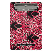 Elegante Art Deco Rotes Schwarz-weißes Pfauenmuste Mini Klemmbrett (Vorderseite)