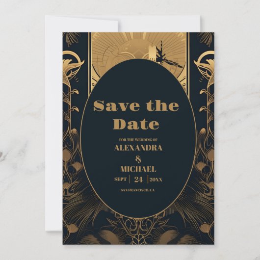 Elegante Art Deco Save The Date (Vorderseite)